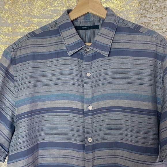 Perry Ellis blue striped short sleeve men’s shirt size L - Picture 3 of 11